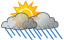 Humid; sun and areas of high clouds in the morning followed by considerable cloudiness with occasional rain and a thunderstorm