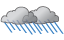 Considerable cloudiness with occasional rain and a thunderstorm; humid